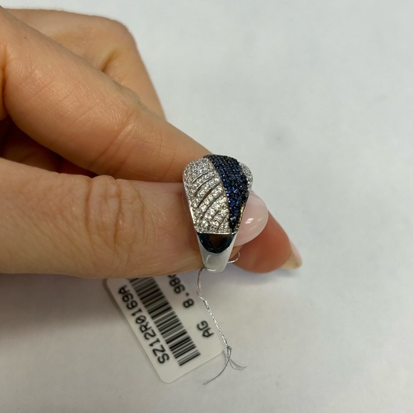 Suzy Levian Sterling Silver Pave White CZ & Blue CZ Ring NWT - Picture 6 of 6